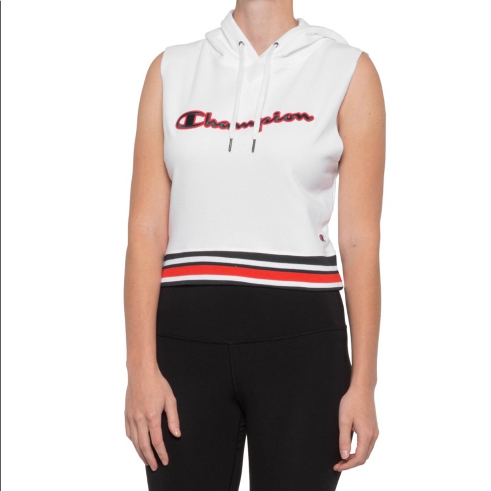 NWT Champion White Campus French Terry Sleeveless Hoodie Size Large